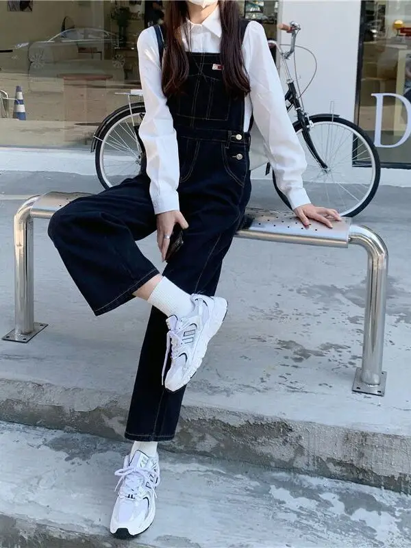 

Vintage Denim Overalls Women's Spring Autumn New Sle Large Size One-Piece Pants Faionable for Plump MM Age Reduction