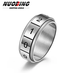 Anti Stress Anxiety Fidget Spinner Couple Ring For Lovers Arabic Numerals Rotating Stainless Steel Wedding Band Ring Jewelry