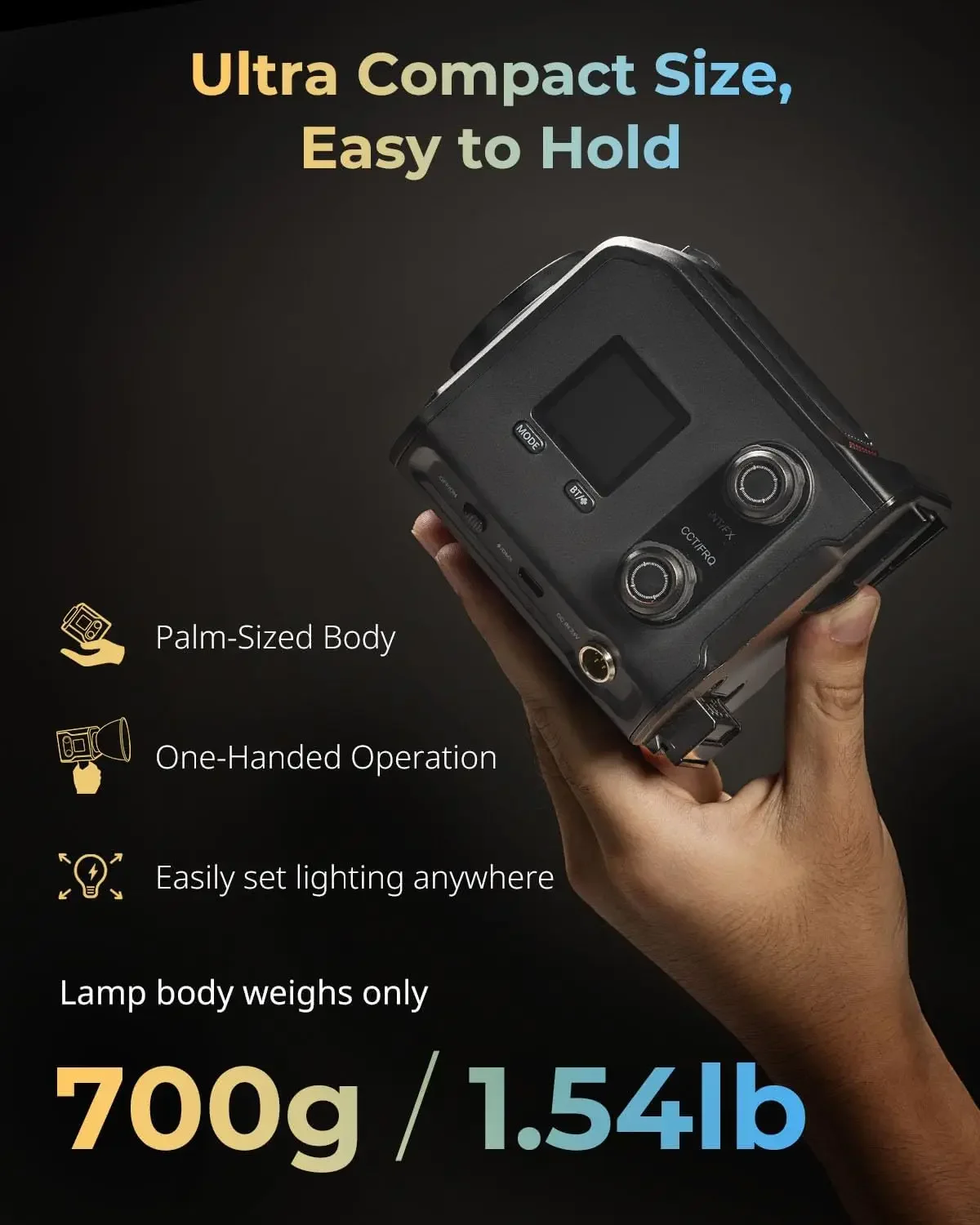 

New Small Rig RC 100B COB Video Light with Handle, 100W Bi-Color 2700K-6500K, Type-C Fast Charging, Built-in Battery Plate, App