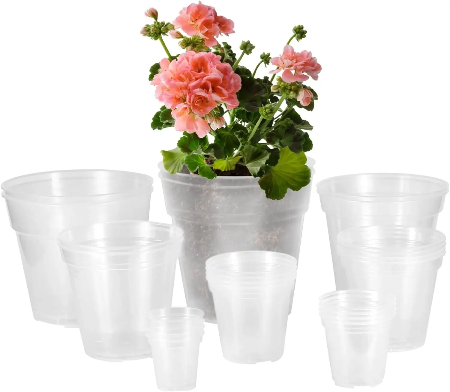 

24 Pcs 3/4/5/6/7/8/9/10 Inch Clear Nursery Pots with Drainage - Plastic Root Control Pots with Drainage Holes, Ideal for
