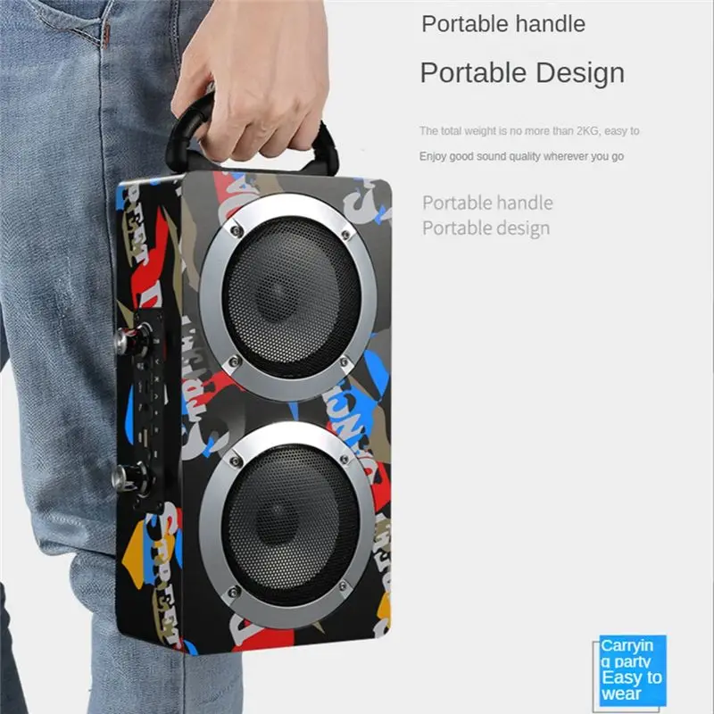 

A93P Портативный Bluetooth домашний кинотеатр Беспроводной деревянный динамик Микрофон TF FM-радио Усилитель Высококачественный плеер Черный