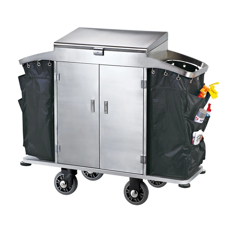 Southern Hotel Room Service Hand Push Cleaning  Work Cart Bilateral House Cart Door Storage