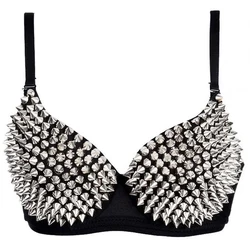 Argento dorato donne Sexy Rock Style Spike Rivet Punk Push Up reggiseni discoteca cantante DJ Dance Stud reggiseno intimo Burlesque top