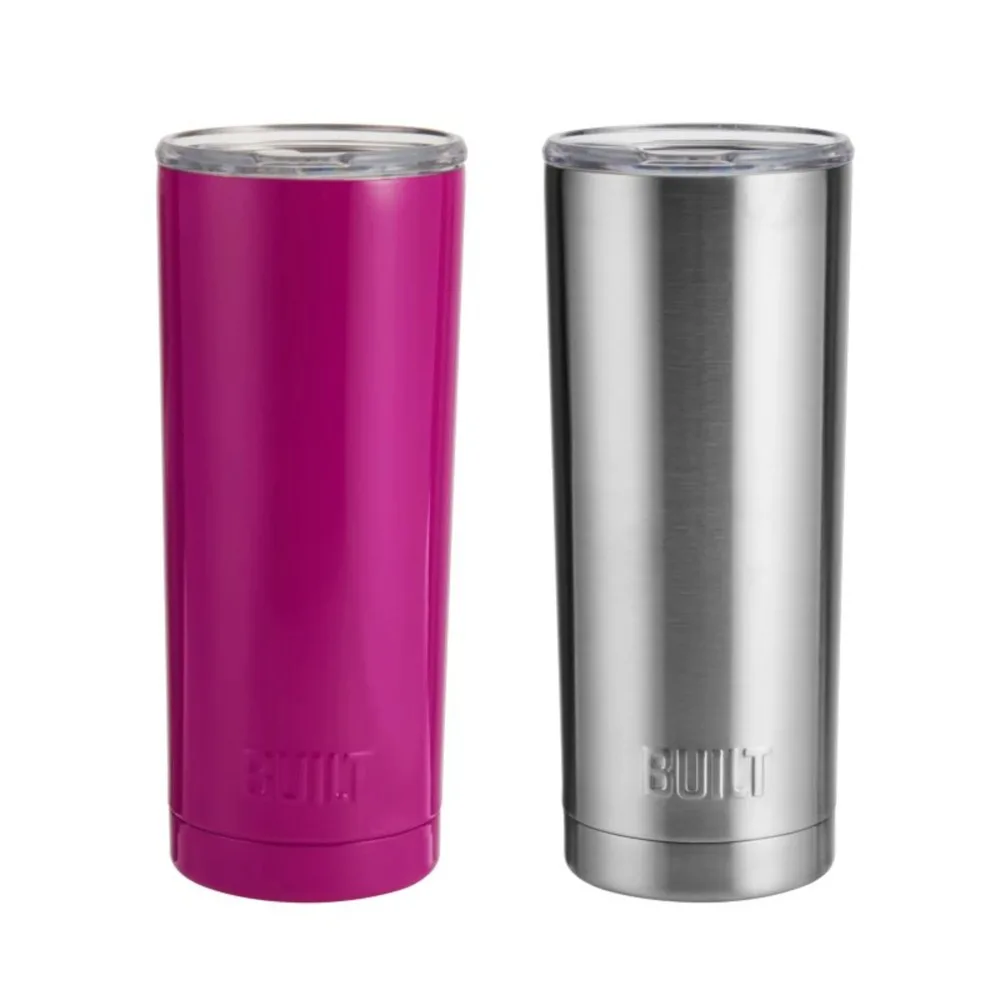 

(Set of 2) 20-Ounce Double Wall Stainless Steel Tumblers, 20-Ounces, Stainless Steel and Tropical Pink