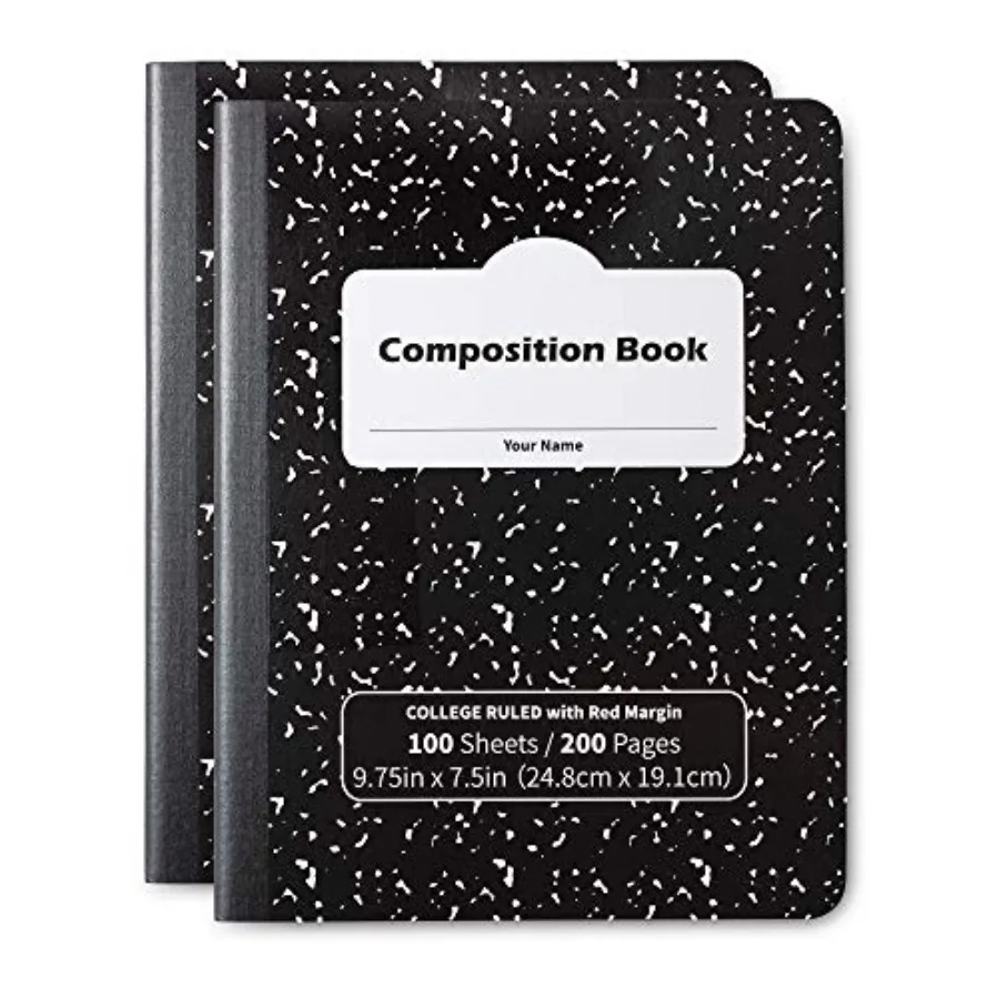 

Composition Books, Notebooks, College Ruled Paper, 100 Sheets, Comp Book, 100 Sheets 200 Pages,Black Marble, 2 PACK