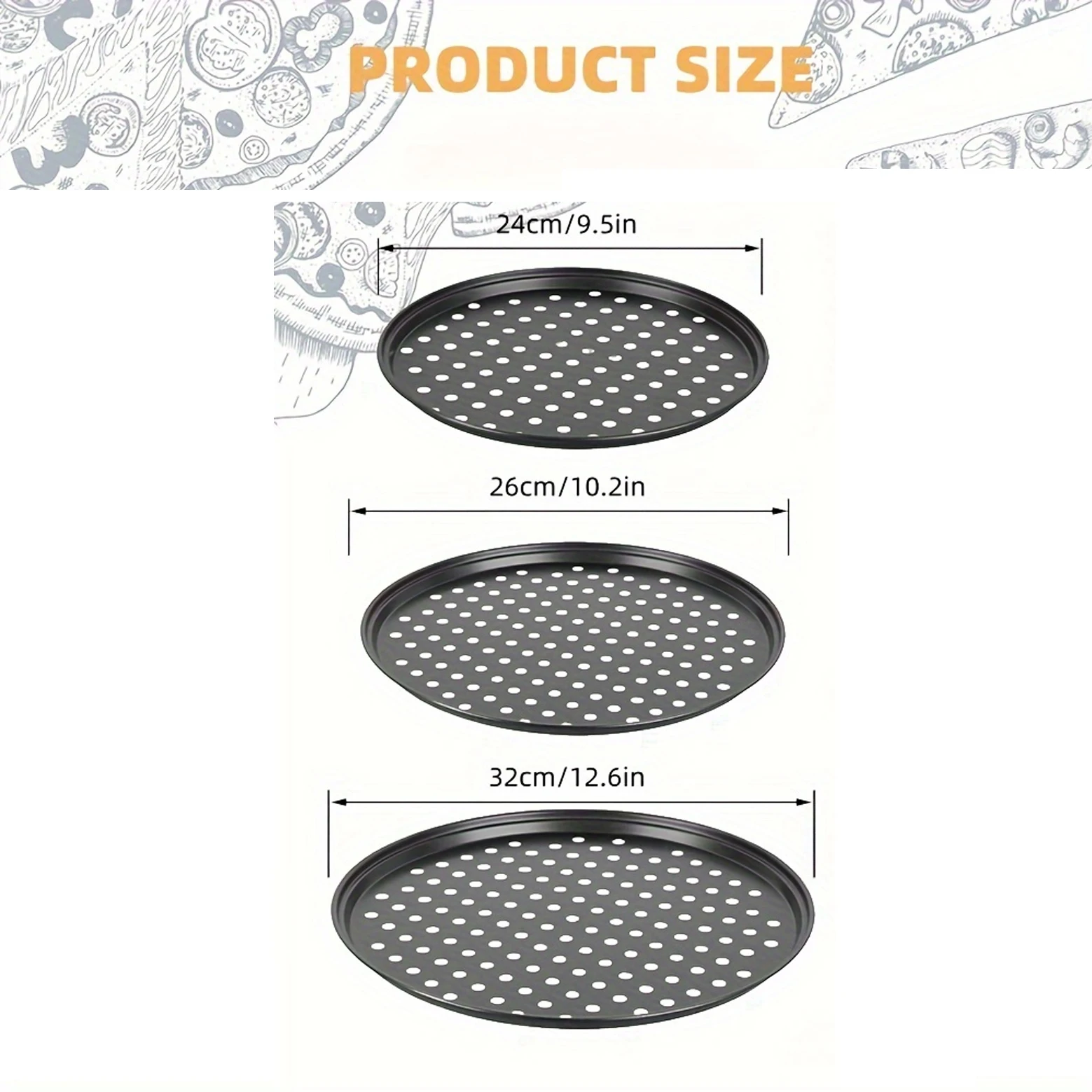 صواني هش البيتزا المصنوعة من الفولاذ الكربوني غير اللاصق، قالب صينية خبز البيتزا مع ثقوب، طبق عميق مستدير #2