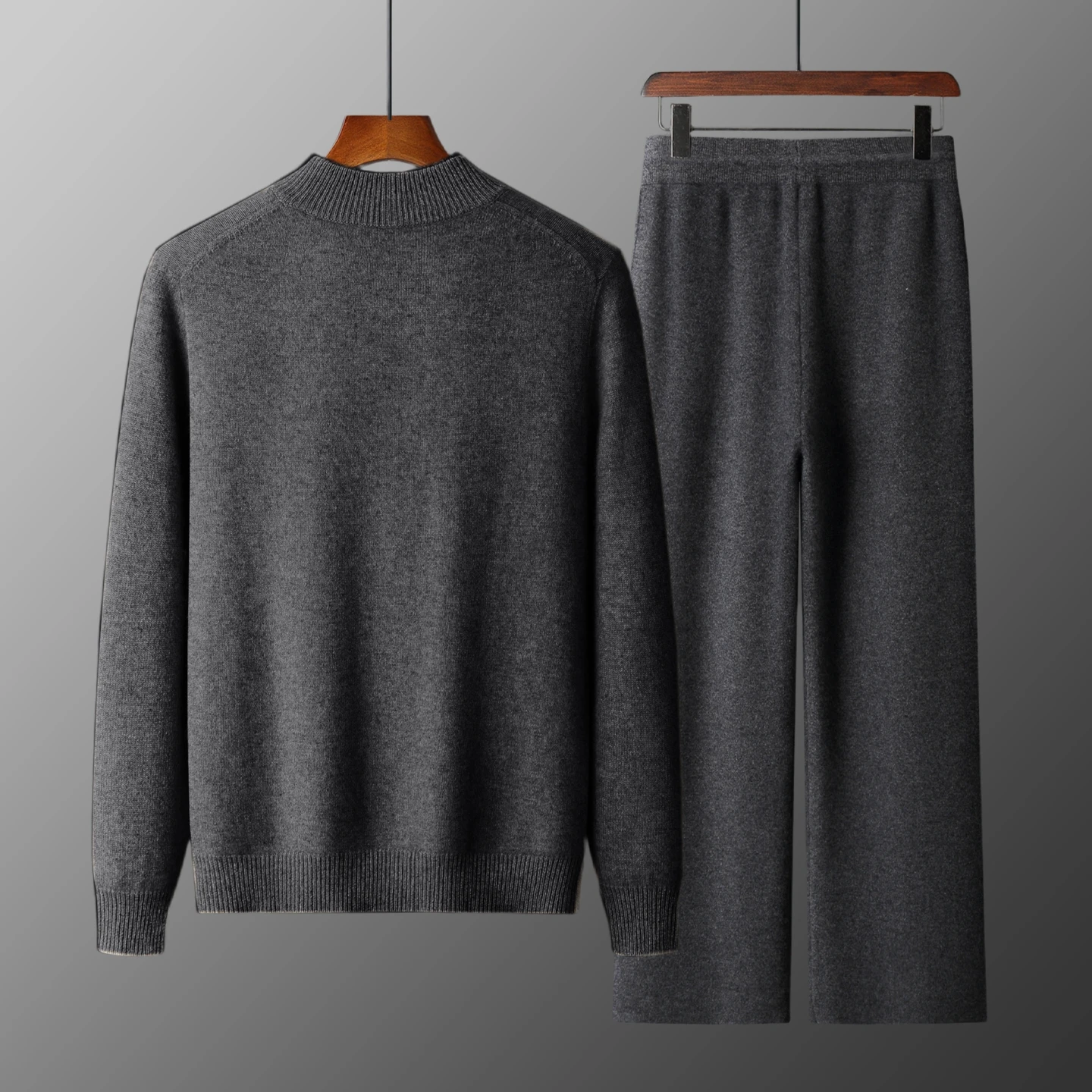 Classy Man 100% Merino Wool Sweater & Trousers Set Autumn Winter Thick Warm Zipper Cardigan Jacket Wide Leg Pants Two Pieces Set