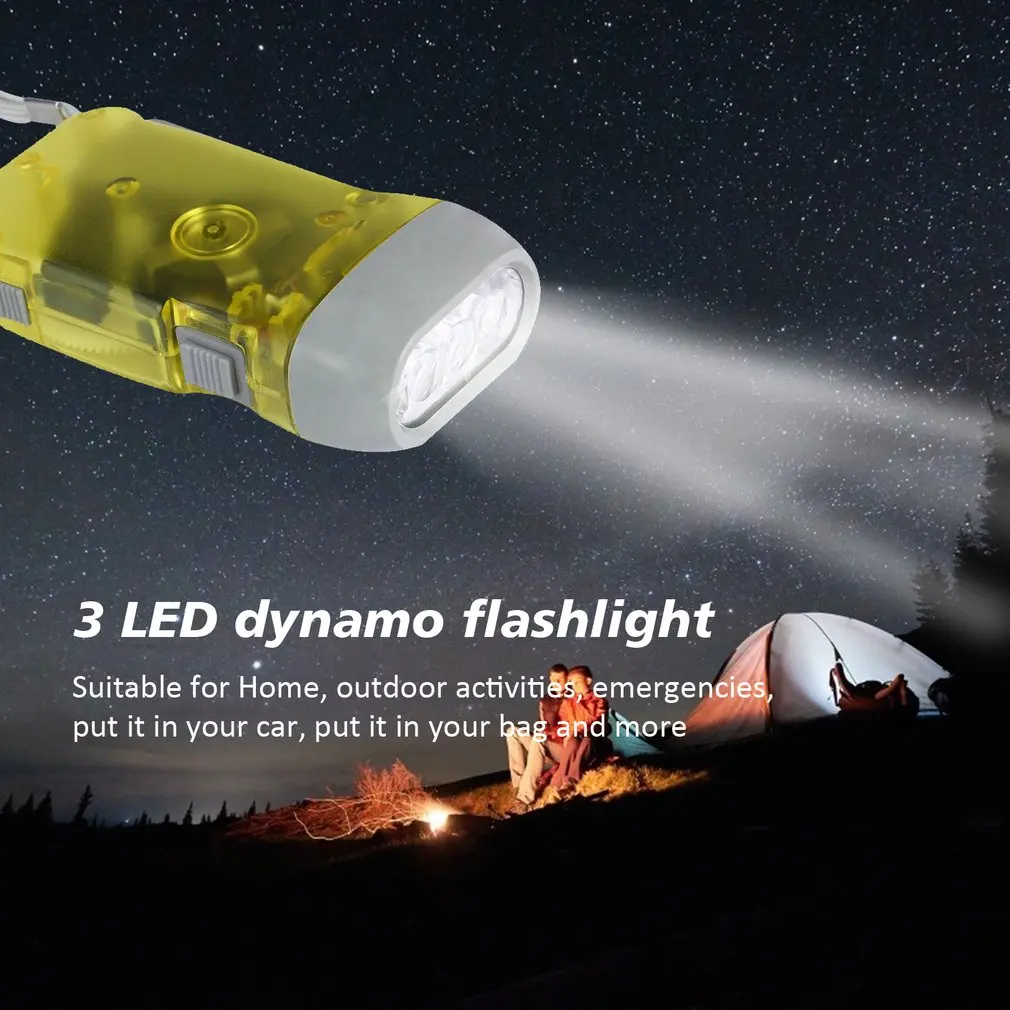 3 LED Hand Pressing Dynamo Crank Power Wind Up Flashlight Torch Light Hand Press Crank Camping Lamp Light For Outdoor Home