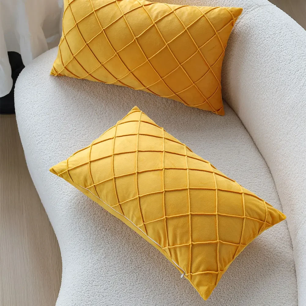 Living Room Pillow Cover Soft Yellow Decorative Pillowcase for Sofa Ins Rectangle Funda Cojin Home Decor Housse De Coussin Chic