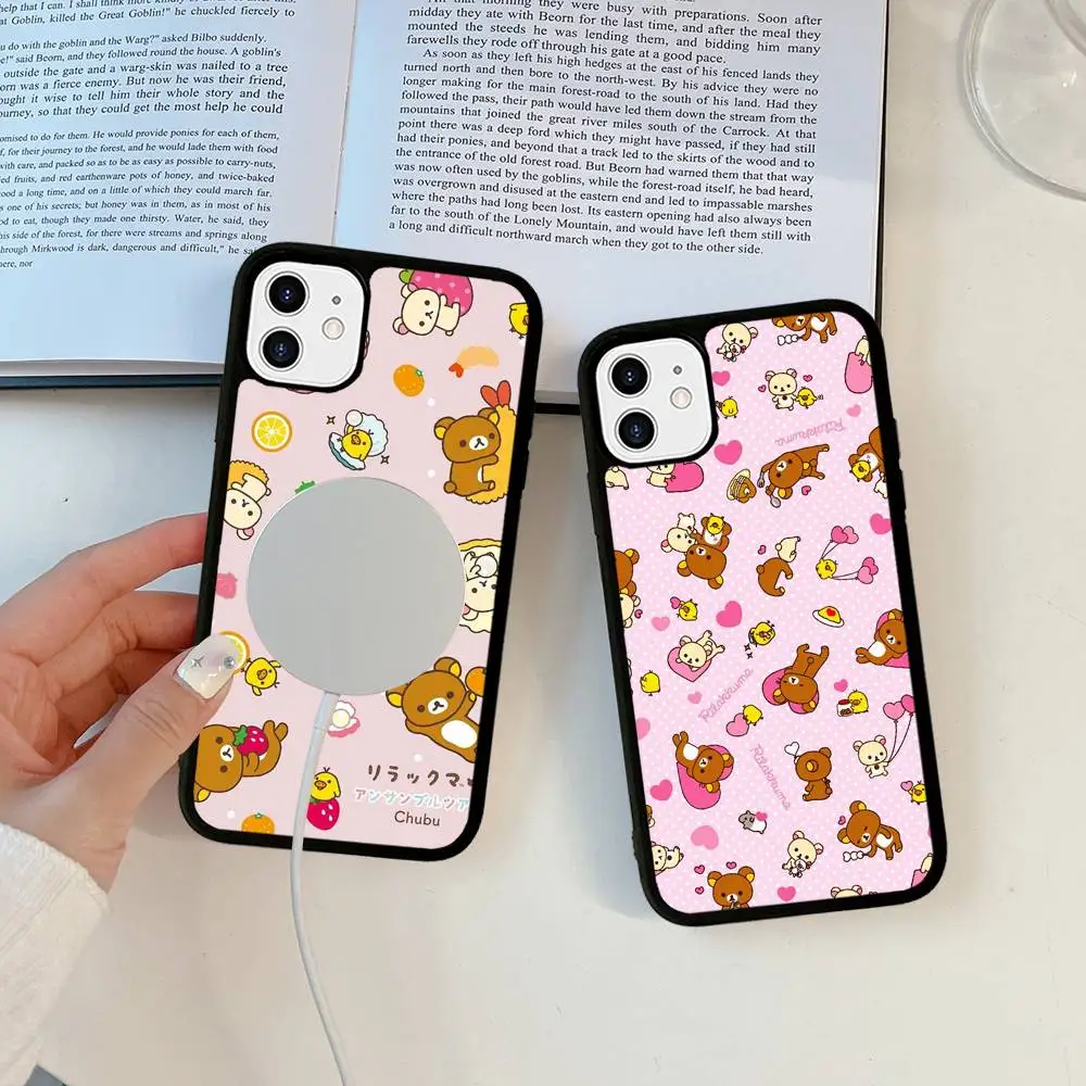 C-Cute Cartoon R-Rilakkuma Magnetic Matte Phone Case For IPhone 16 17 15 14 13 12 11 For Magsafe Wireless Charge Cover