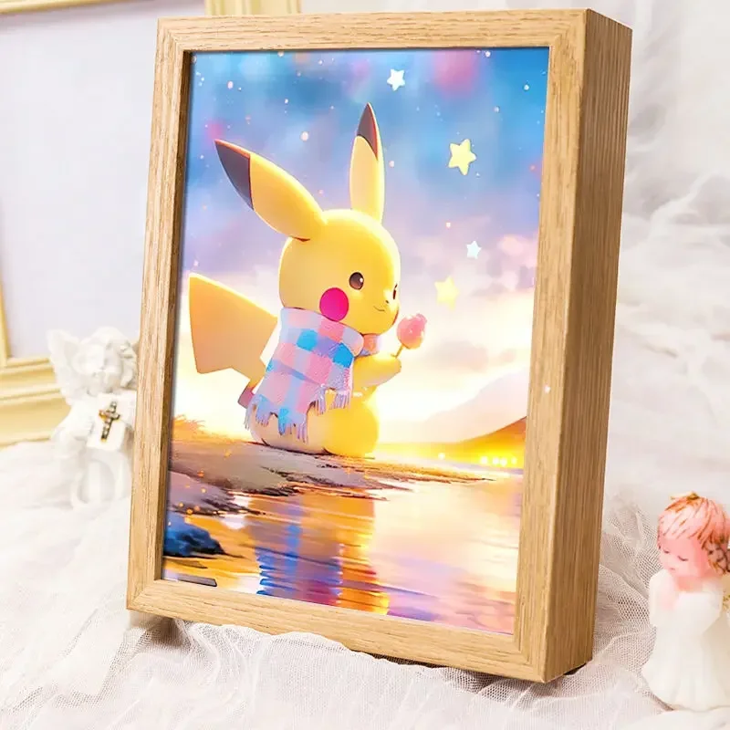 Pikachu Bedside Night Light Pokemon Anime Light-emitting Photo Frame Room Decoration New Year\'s Gift Bedroom Plug-in Models