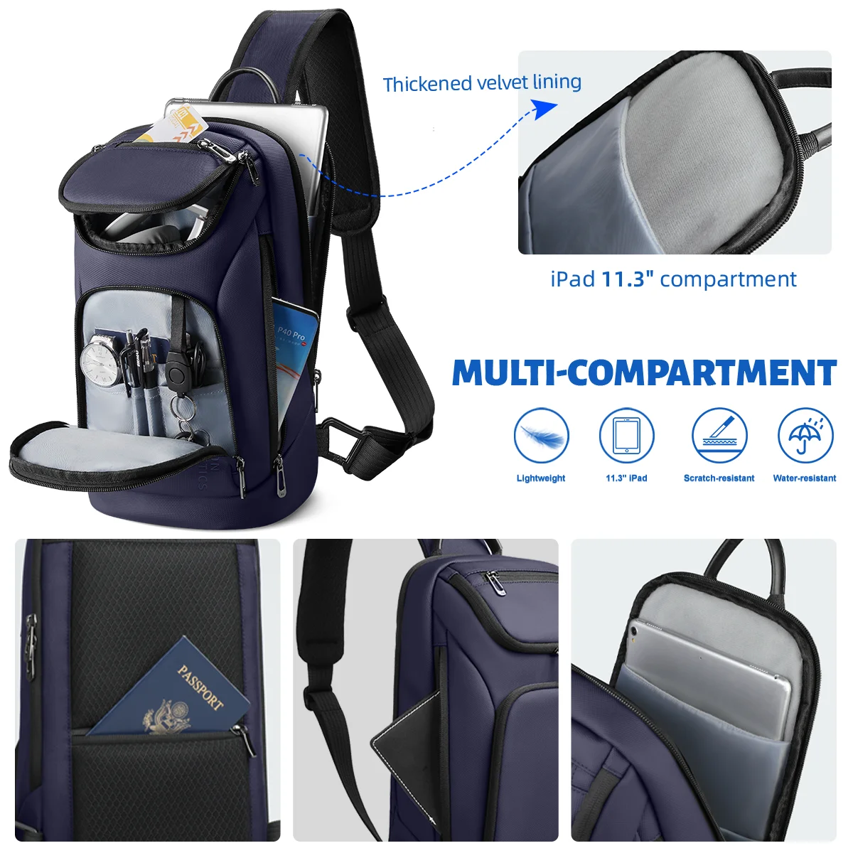 Borsa a tracolla da uomo multifunzione Heroic Knight Borsa a tracolla impermeabile per petto Borsa a tracolla moda business per viaggi di lavoro
