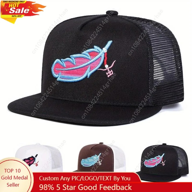 

Unisex Feather Embroidered Hip Hop Hat Mesh Hat Outdoor Sport Adjustable Sunscreen Leisure Hat Spring Autumn Travel Tourism Beac