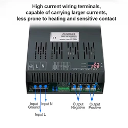 5000W Switching Power Supply display screen 3 sets fans for cooling AC to DC 24v 36v 48v 72v 96v 110v 150v 220v ZX-5000