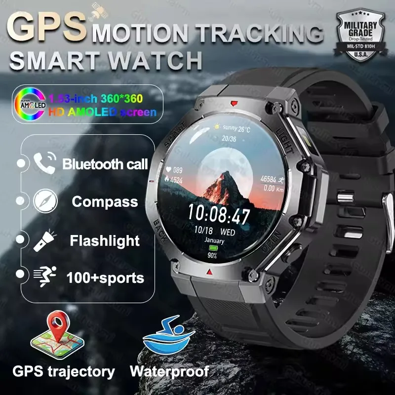 Nowy Smartwatch GPS Altimetr Barometr Kompas Wodoodporny Taktyczny Sportowy Latarka Zegarki Połączenia BT Smart Watch Męski Dla xioami