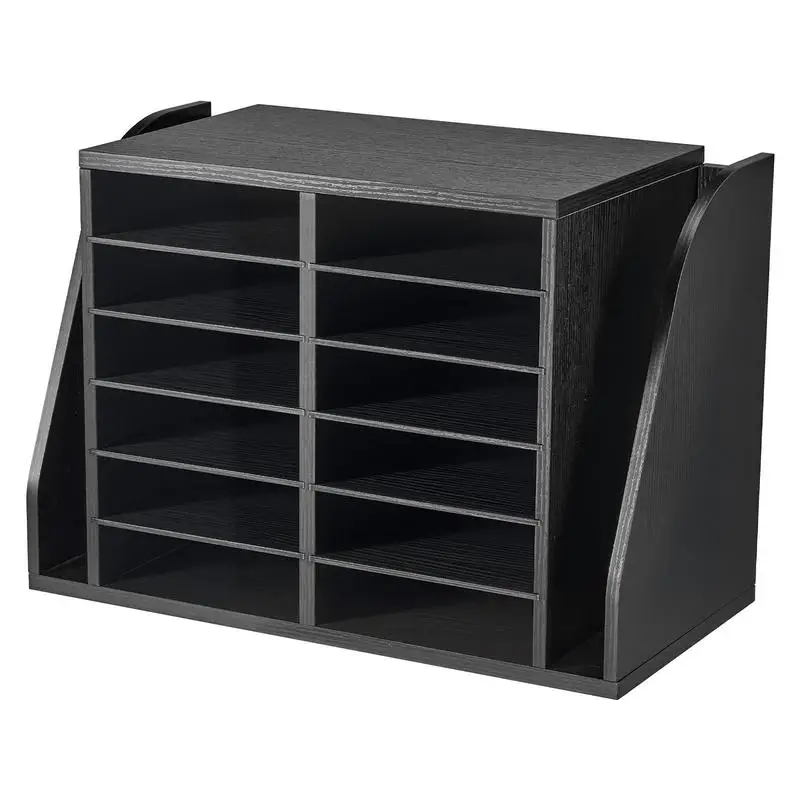 

Free Shipping-Literature Organizer, 12 Compartments Office Mailbox with Side Vertical Storage, Wooden Mailbox Sorter Made of Par