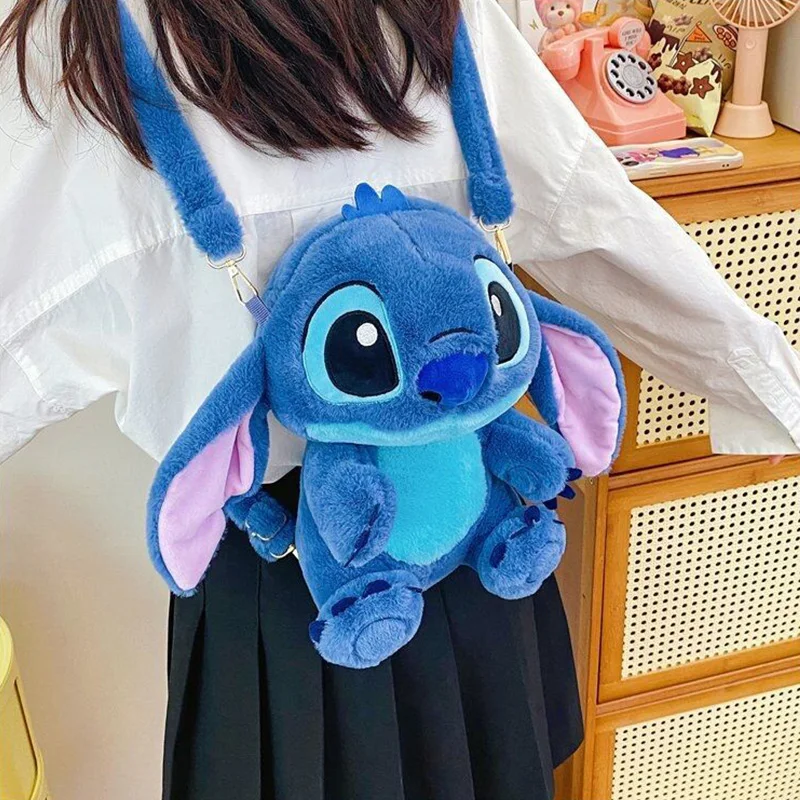 Kawaii Disney Stitch Bag Plush Backpack Bagpack Double Shoulder Crossbody Bag Tote Storage Pouch Plushie Anime Toy Girl Gift Kid