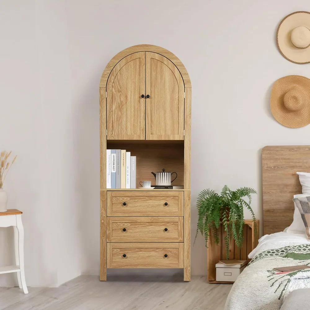 71” Tall Arched Storage Cabinet with Drawer,Farmhouse Arched Bookcase with Door,Freestanding Arch Tall Pantry with Countertop fo