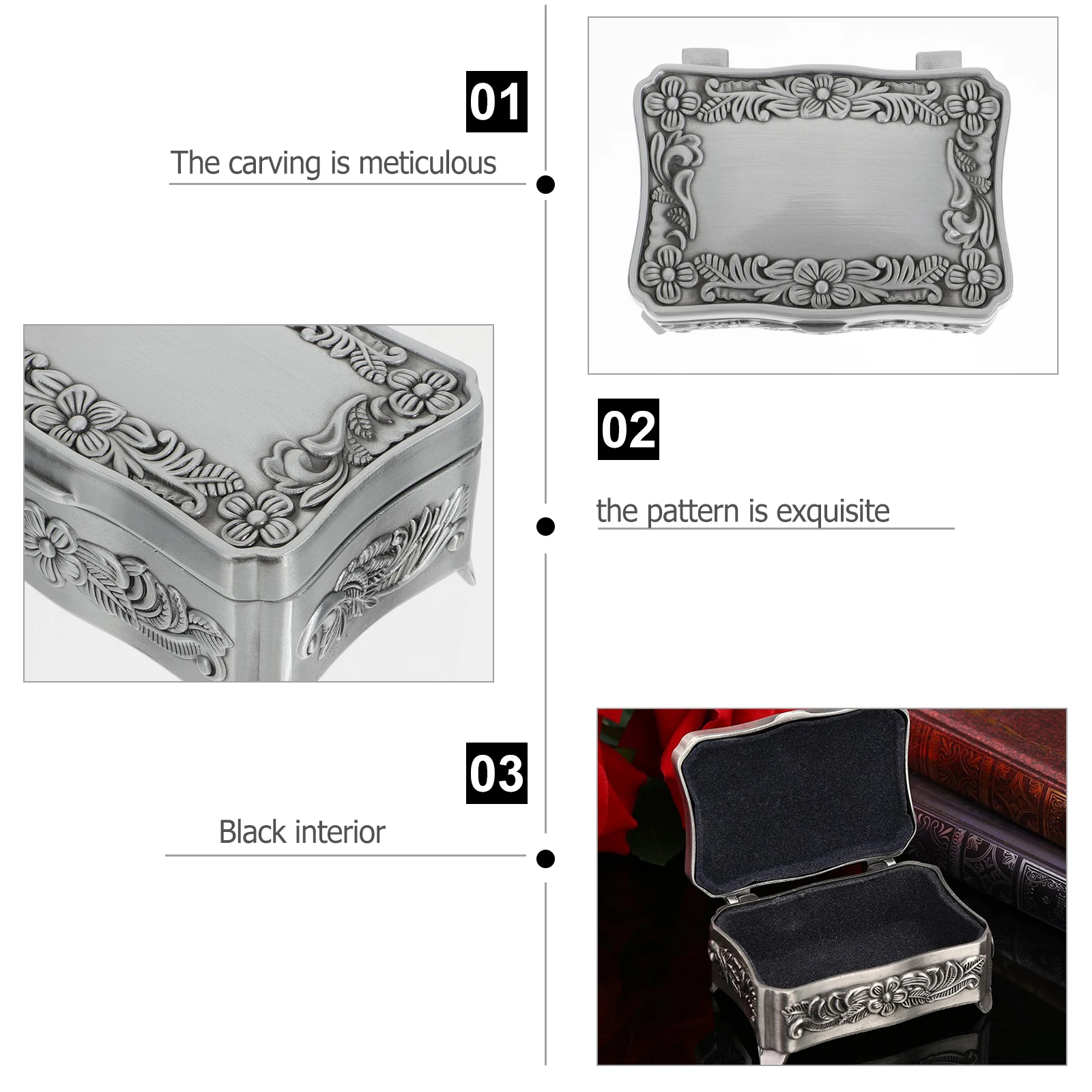 

1Pcs Retro Metal Jewelry Storage Box Vintage Style Durable Zinc Alloy Storage Container for Rings Earrings Necklace Gift