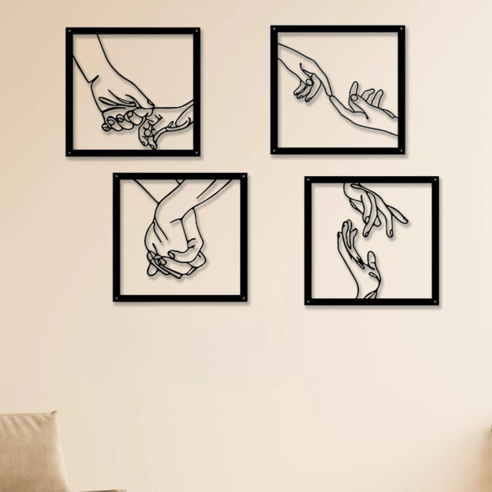 1pc schwarz Metall Eisen Kunst Home Wand dekoration einfache Linien halten Hände Kunst Silhouette hängen Wand kunst Wanda uf kleber Wohnkultur