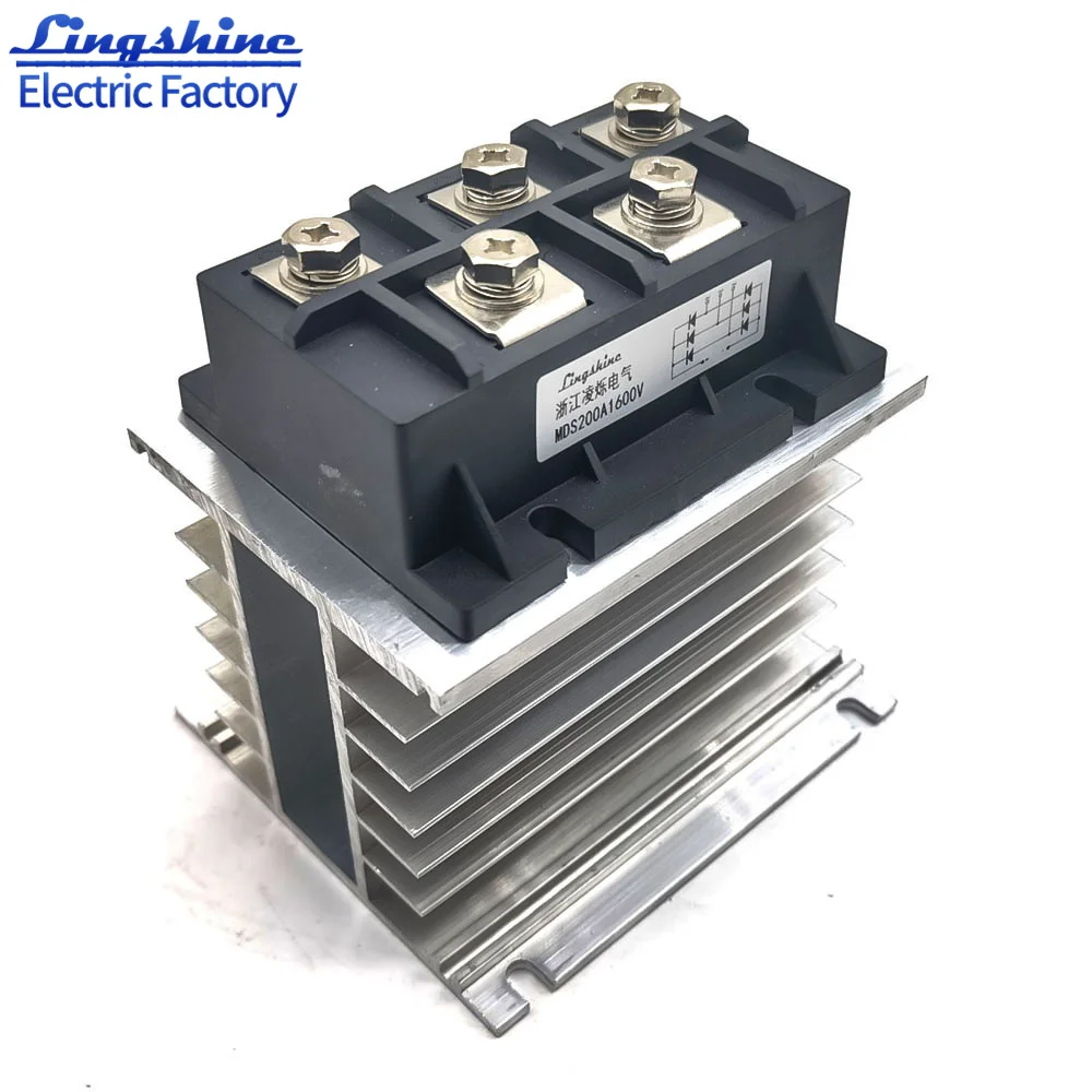 3 상 정류기 브리지 모듈 200A 1600V MDS200-16 MDS200A 1600V 브리지 정류기 (방열판 포함) H110