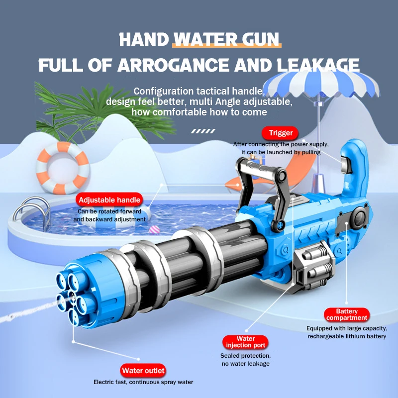 Electric Water Gun Continuous High Pressure Strong Automatic Spray Large Water Gun Toys for Boys Kids Summer Outdoor Party Toy