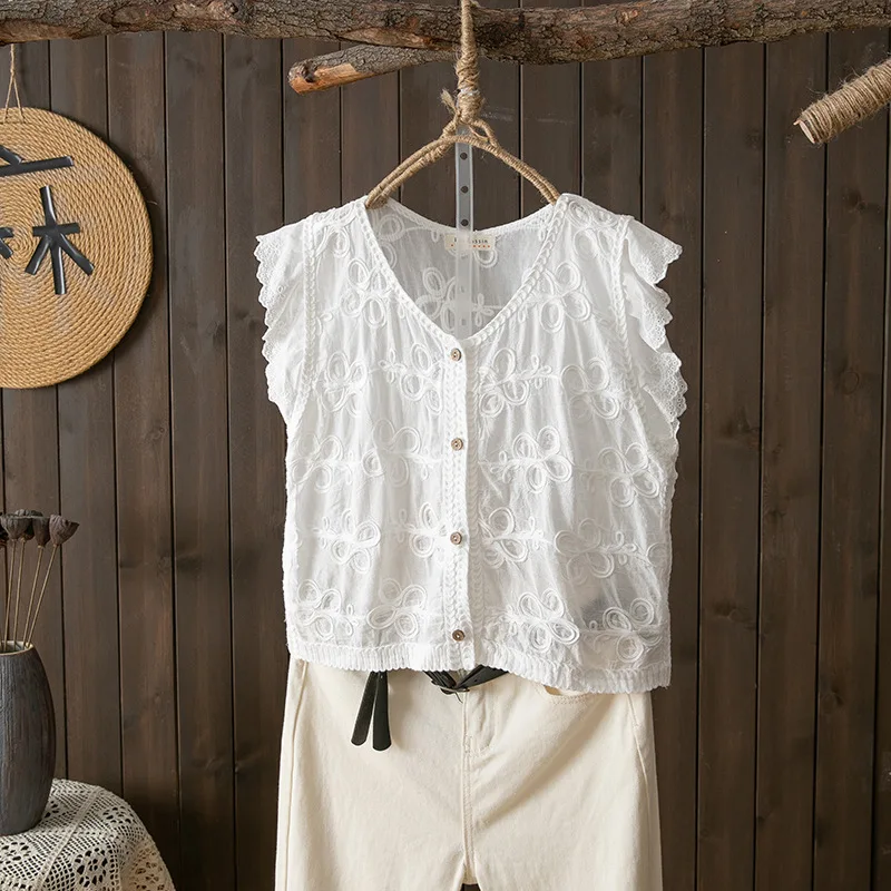 Boho Inspired blouse women tops chic hippie bohemian v neck white beige embroider shirts and blouses lace patchwork vest