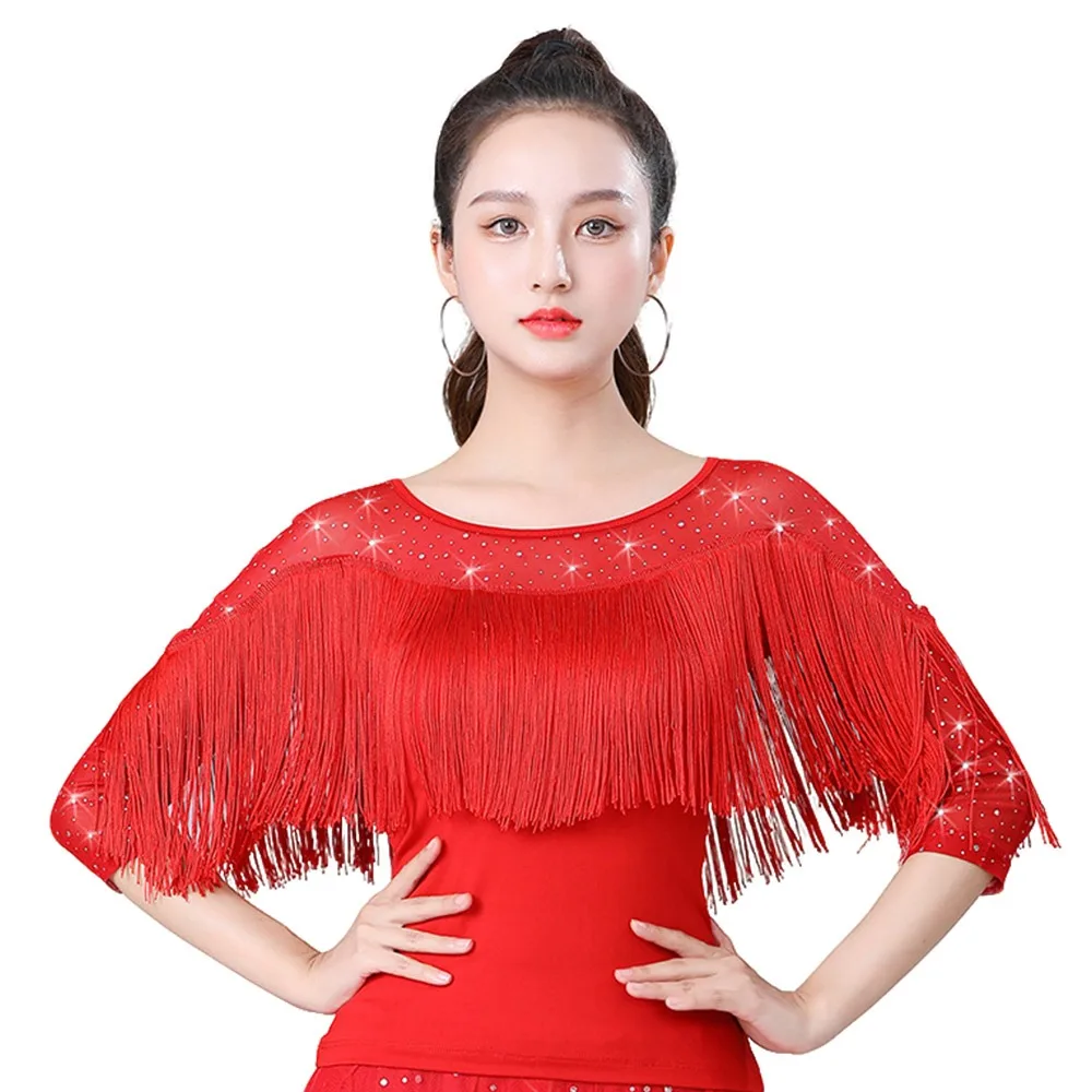 Top de baile latino con borlas a la moda, vestidos de noche modernos brillantes, ropa de actuación, accesorios de baile, ropa de baile