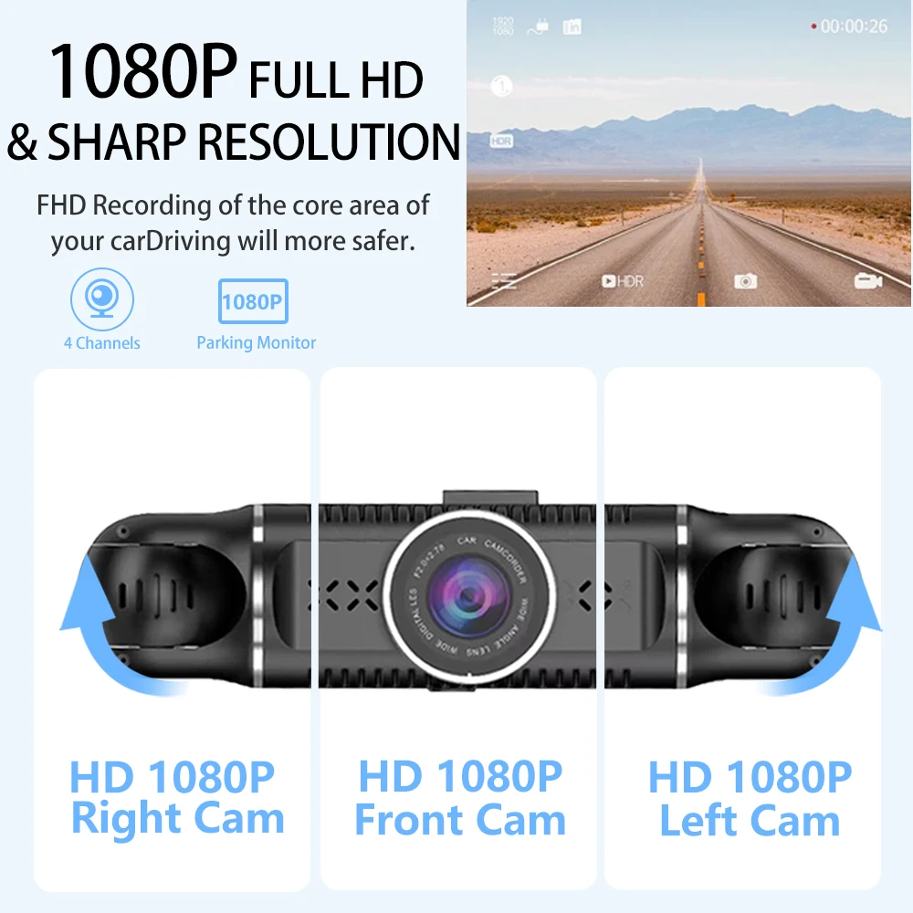 3 pollici WIFI Dash Cam 4 canali su schermo anteriore posteriore sinistro destro 4 lenti 1080P Car DVR videoregistratore visione notturna