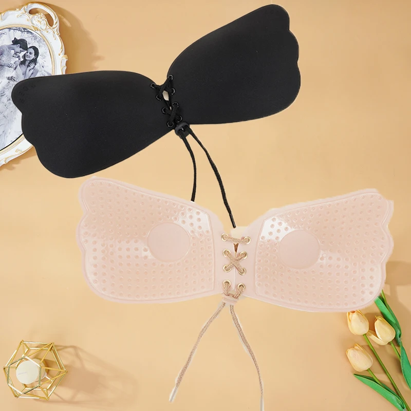 Women Self Adhesive Strapless Bandage Blackless Solid Bras For Women Sticky Silicone Push Up Invisible Lady Lingeries Sexy Bra