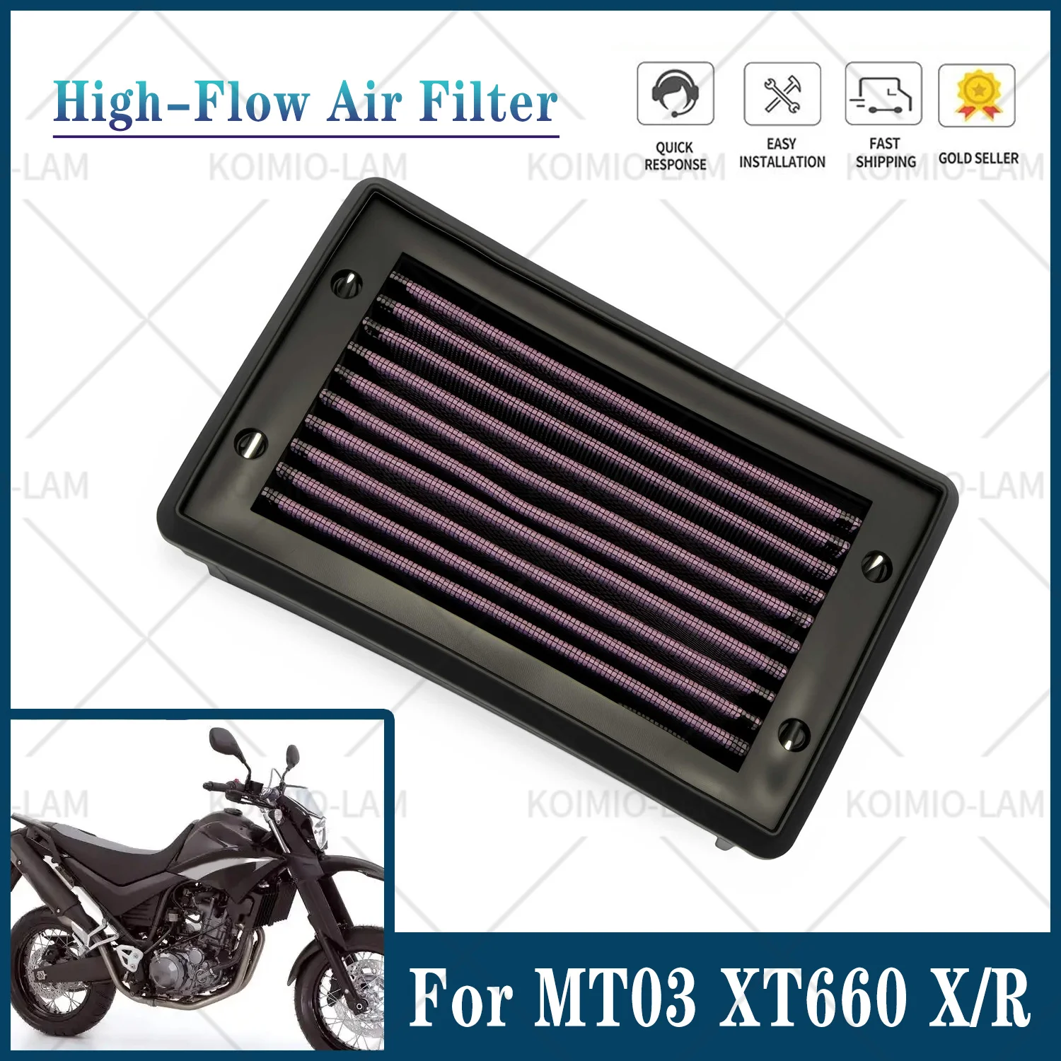 Passend für YAMAHA XT600X XT660R 2004 - 2016 MT03 2006 - 2012 Motorrad-Luftfilter XTX660 XTR660 XT660 X R – Detail 1