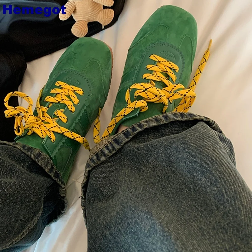 Round Toe Sports Casual Shoes 2024 Summer New Mixed Color Lace-Up Street Style Flat Shoes Fashion Women Ballet Shoes