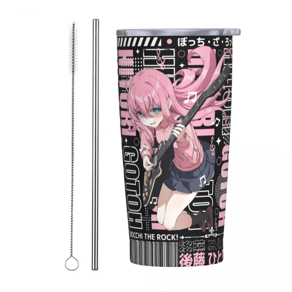 Bocchi The Rock! Rock Kawaii Hitori Goto Tumbler With Straw and Lid Stainless Steel Cup Mugs Double Wall Vacuum Insulated 20oz