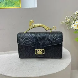 Brand Luxury Quality Shoulder Bags For Women Leather Crocodile Stone Pattern Ladies Cross Body Bags Metal Cat Handle Females New