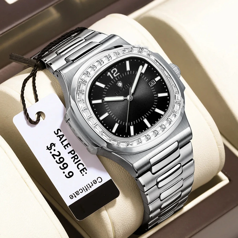 

Fashion Quartz Wristwatches High Quality Men Automatic Diamond Watch For Man Watches Luxury Gifts Mens Digital Clock Black New