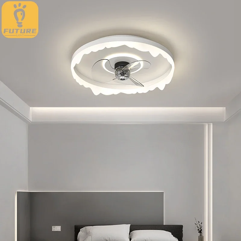 Modern White Ceiling Fan Led Light with Remote Control For Living Rome Dining Room Decor Pendant Fans Light Minimalist Design