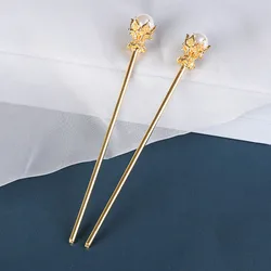 Fashion 2021 New Gold Silver Color Vintage Pearl Chinese Style Hair Sticks Hair Clip Hairpin Hair Accessories