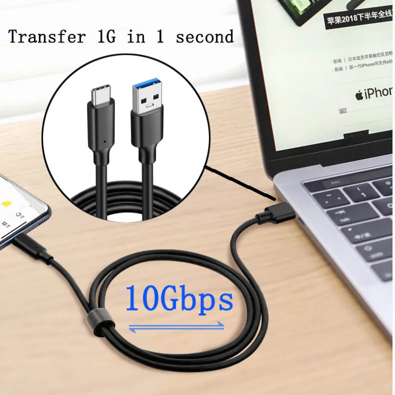 Cable USB 3,2 tipo C A tipo C 3,2 Gen2, Cable de transferencia de datos, 3A, PD, 60W, QC 3,0, carga rápida