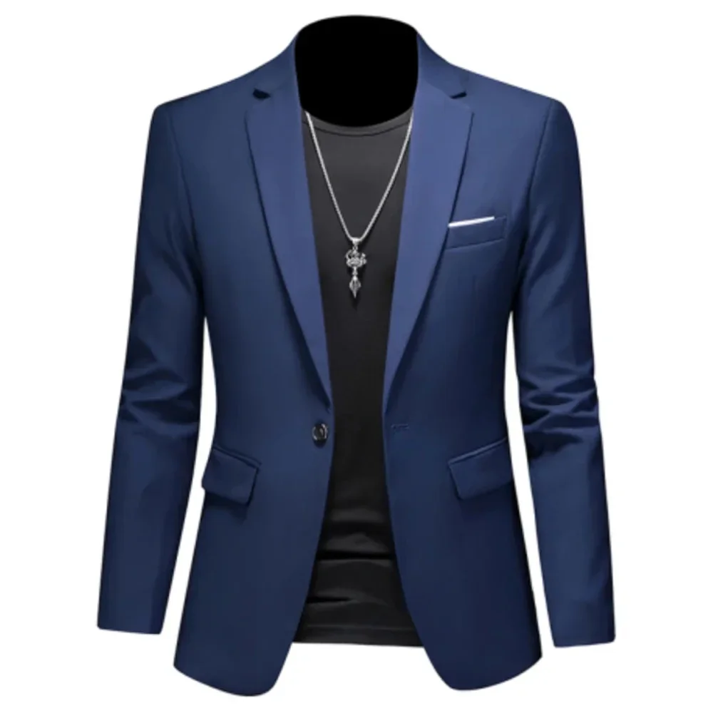 Chaqueta de talla grande para hombre, traje de negocios de un solo botón de alta calidad, Color sólido, blazer informal ajustado, esmoquin de boda