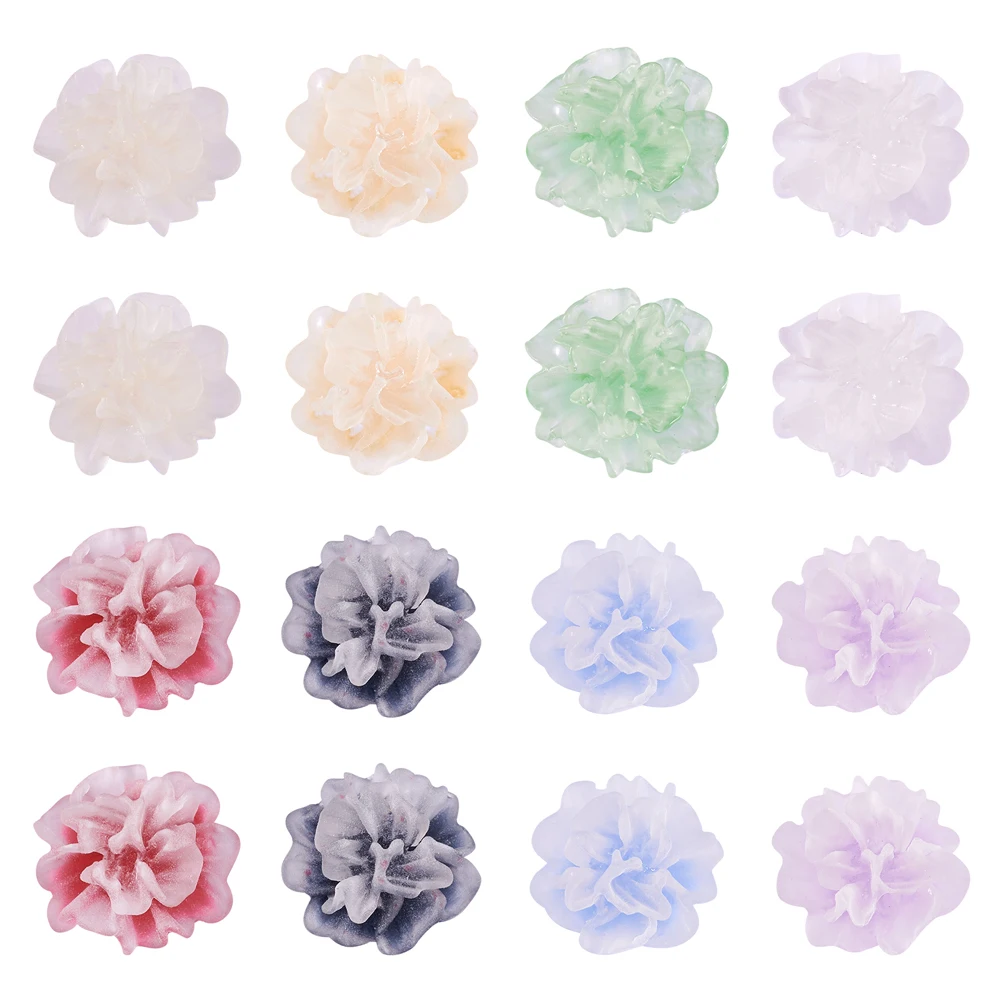 80Pcs Mixed Color Flat Back Frosted Resin Flower Cabochons for Scrapbook Jewelry Making Decoration Accessories