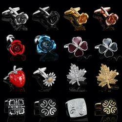 High quality men's French shirt cufflinks Love Rose Lucky Clover Maple Leaf Plum cuffs button suit accessories jewelry wholesale