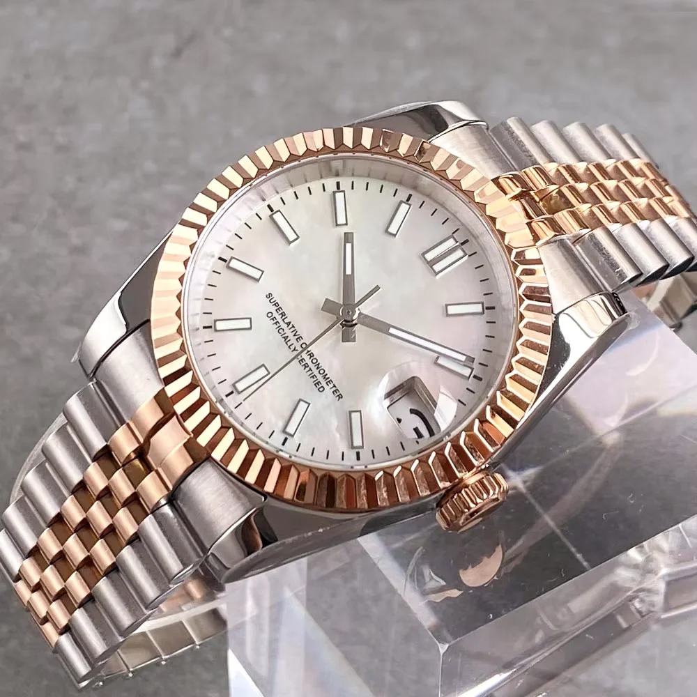 

Tandorio 39 мм серебряная роза двухцветная дата белый перламутровый циферблат сапфировое стекло 200 м водонепроницаемые автоматические часы NH35 для мужчин