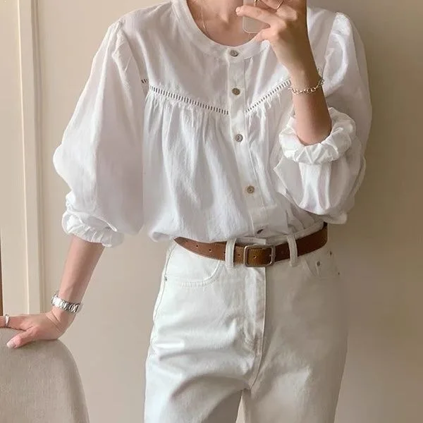 French Vintage Stand Collar Shirt Loose Long Sleeve Casual Shirt Autumn 2026 New Style Small Size Elegant Fashion