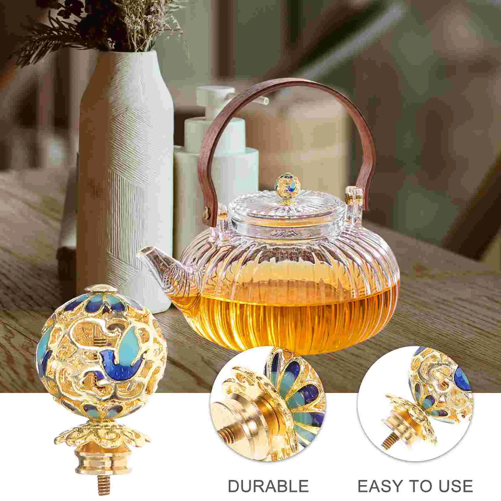 Teapot Button Retro Kettle Cover Knob Kitchen Gadgets Kettles Handle for Teakettle Cookware Elegant Glass Lid Knobs Handles