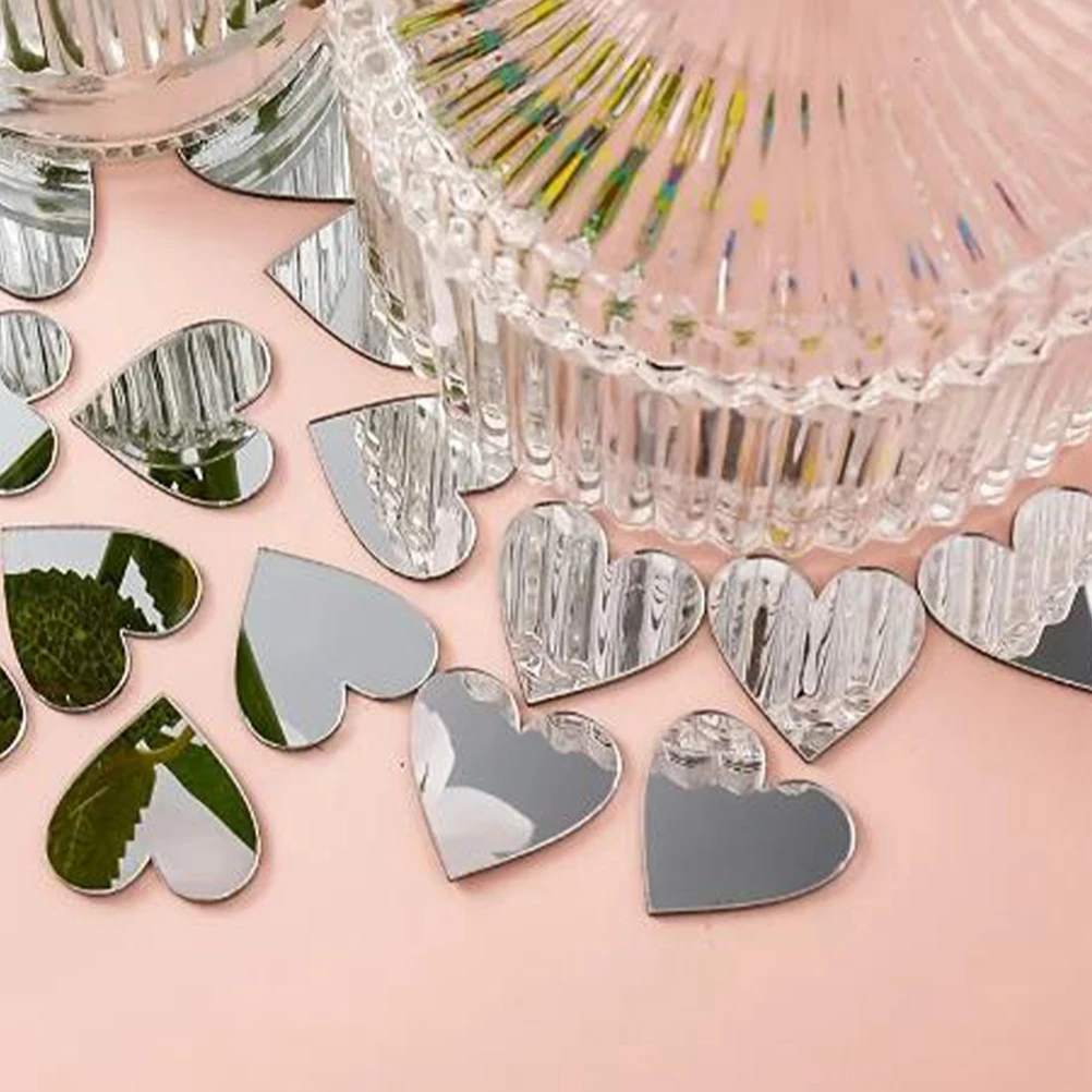 

100pcs Heart Mirror Stickers Acrylic Self-Adhesive Mirrors Valentine'S Day Wall Art Wedding Home Diy Crafts Mini Heart Mirror