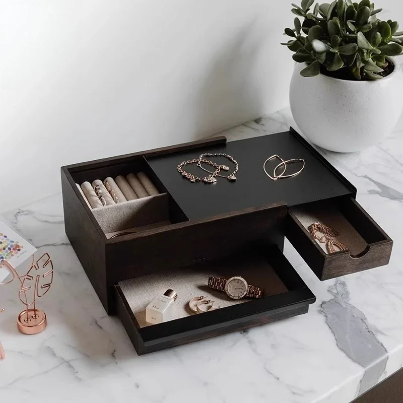 Jewelry box, wooden storage box, simple drawer-style earrings, jewelry box ornament.