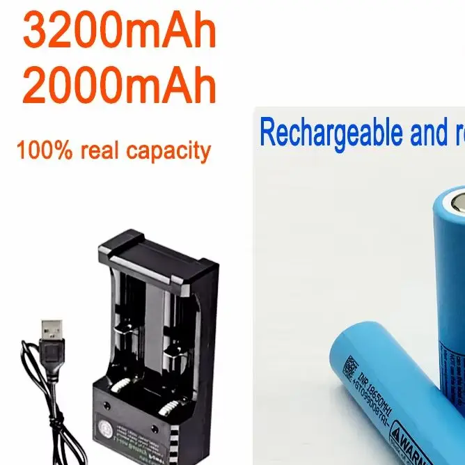

+USB charger for our 18650 MH1 30A toy tool flashlight battery, Real capacity 2000/3200mAh INR18650 MH1 3.7V Li-ion battery