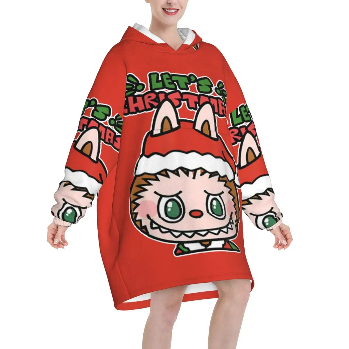 Christmas Labubu Cute Blanket Hoodie Oversized Wearable Sweatshirt Blanket Warm Gifts for Women Girls Girlfriend