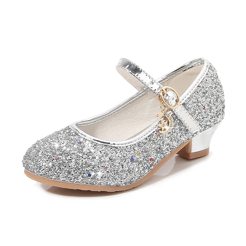 Fashionable Children's Sequin Flats Princess Evening Dress Shoes Student Dance Performance Heels Kids Rhinestone Sparkling Shoes