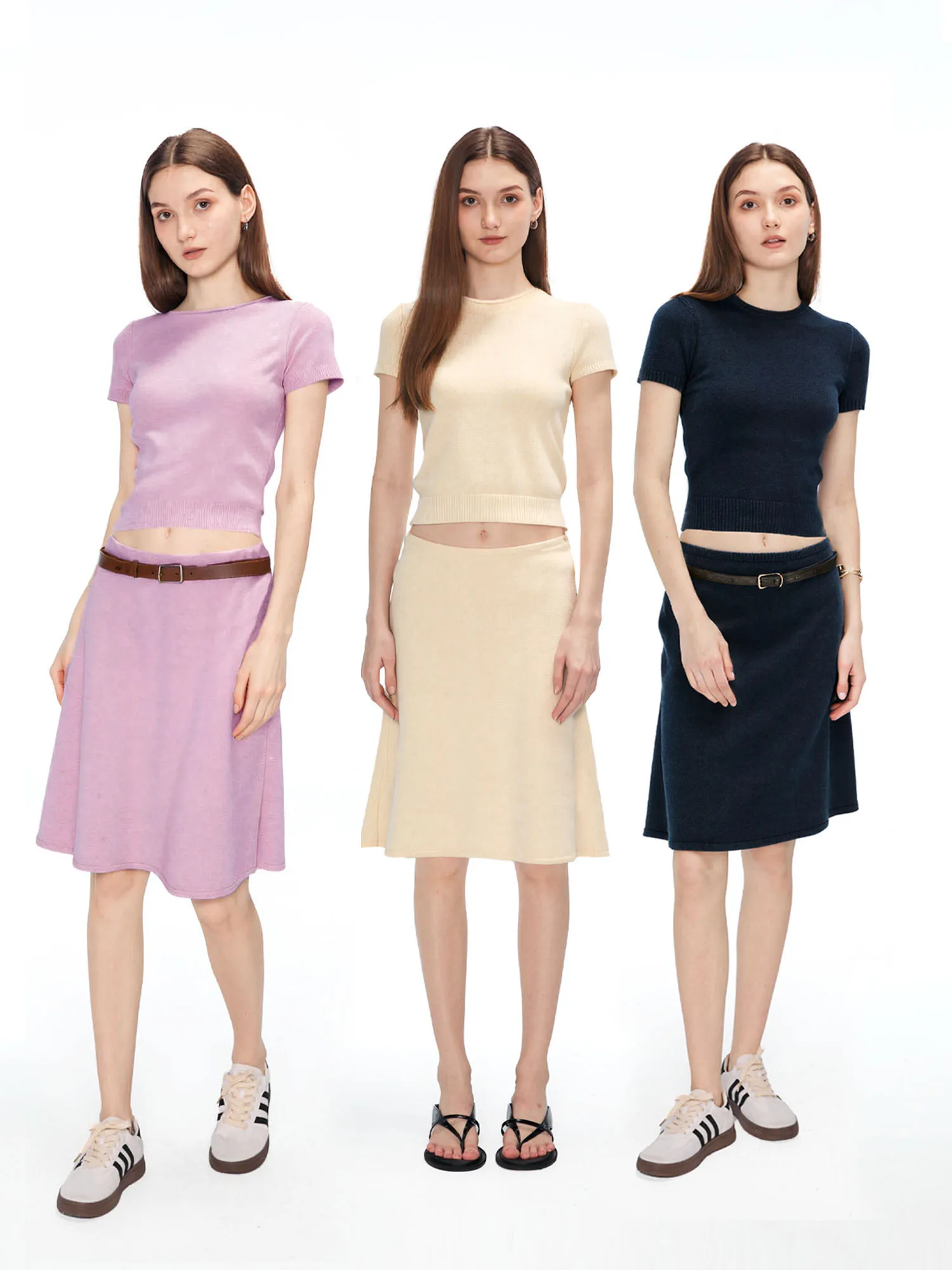 

SUNDAYAM Wool Texture Knitted Short Sleeve Top And A-Line Skirt Set Women's Summer Fashion Versatile Casual Outfit